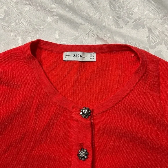Zara Knits Women Cardigan Jewel Rhinestone Buttons Size Medium - Picture 5 of 9